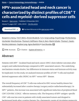 HPV associated head and neck cancer is characterized by distinct profiles of CD8 T cells and myeloid derived suppressor cells