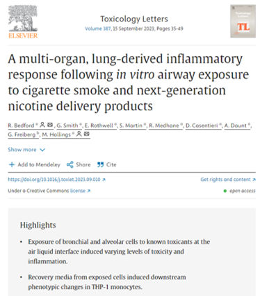 A multi organ lung derived inflammatory response following in vitro airway exposure to cigarette smoke and next generation nicotine delivery products